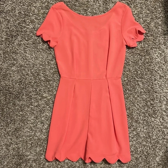 Coral Pink Romper with Scalloped Details | Pink Romper | Romper | Girly | Pink - Picture 1 of 12